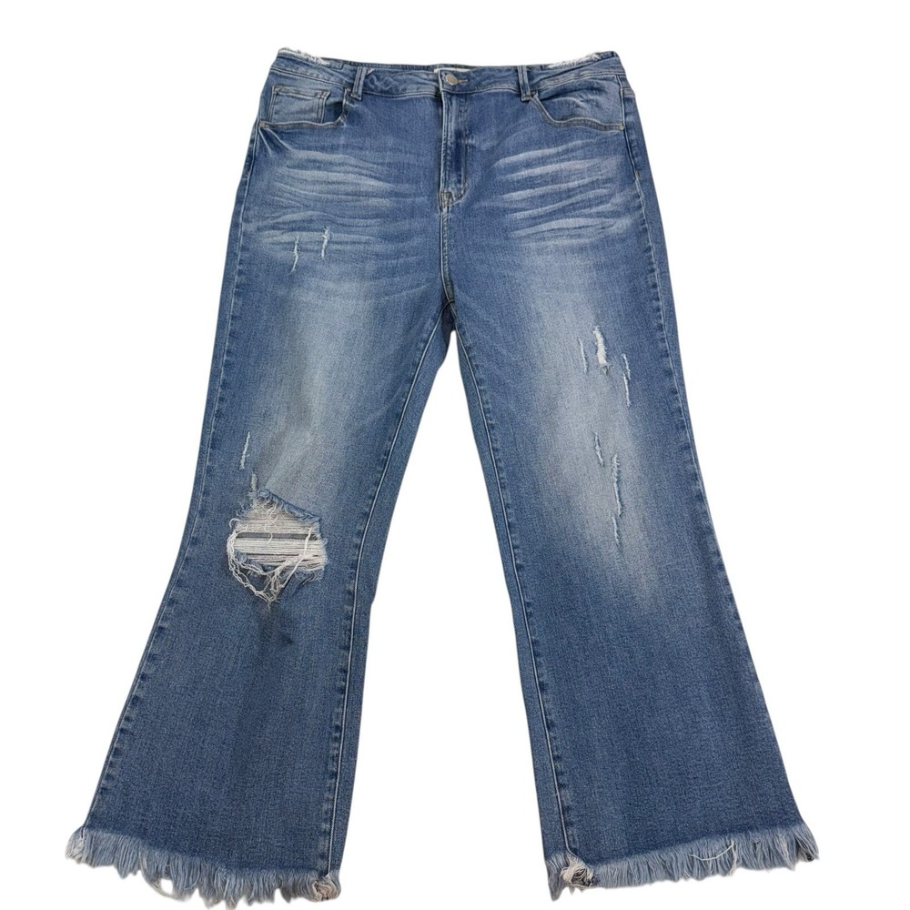 RISEN CHESTNUT TRAIL‎ HIGH RISE CROPPED BOOT CUT JEANS Womans Sz 2X Distressed